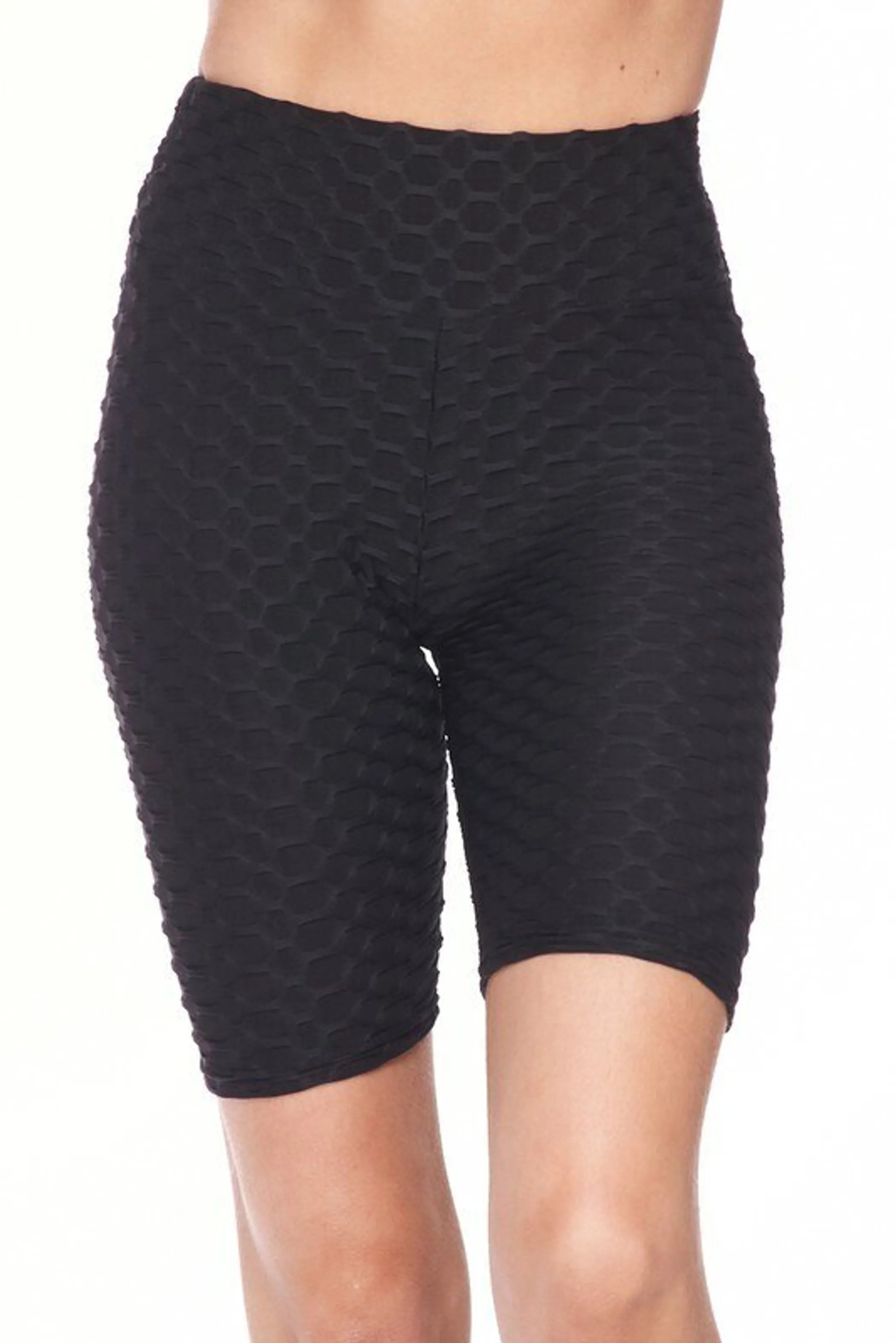 Kylie Scrunch Butt Anti Cellulite Honeycomb Texture Biker Shorts Black