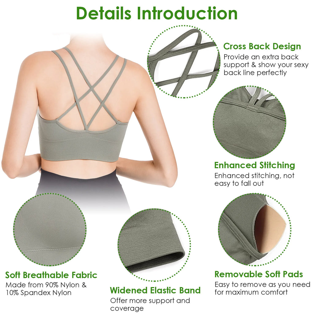 3Packs Women Cross Back Sport Bras