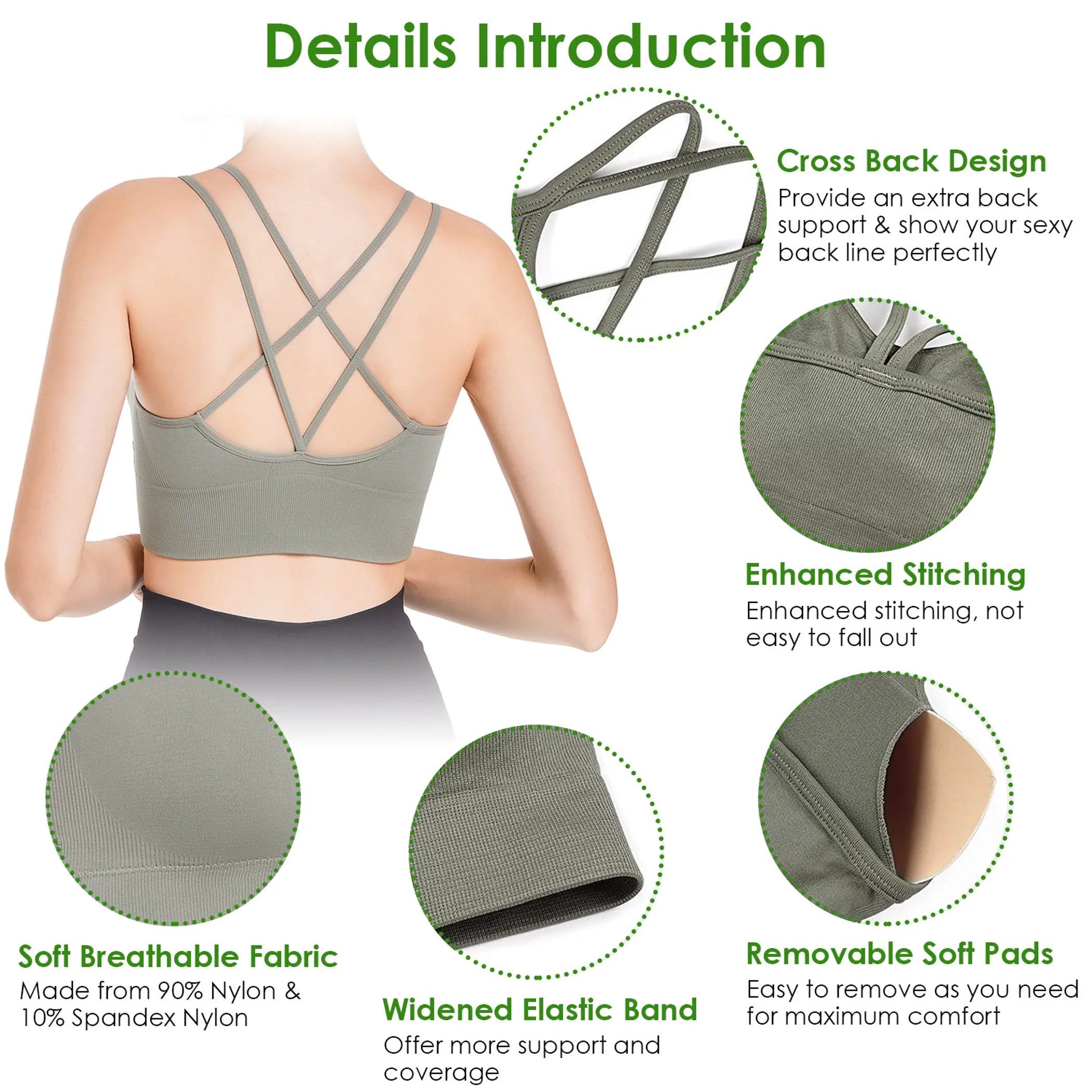 3Packs Women Cross Back Sport Bras