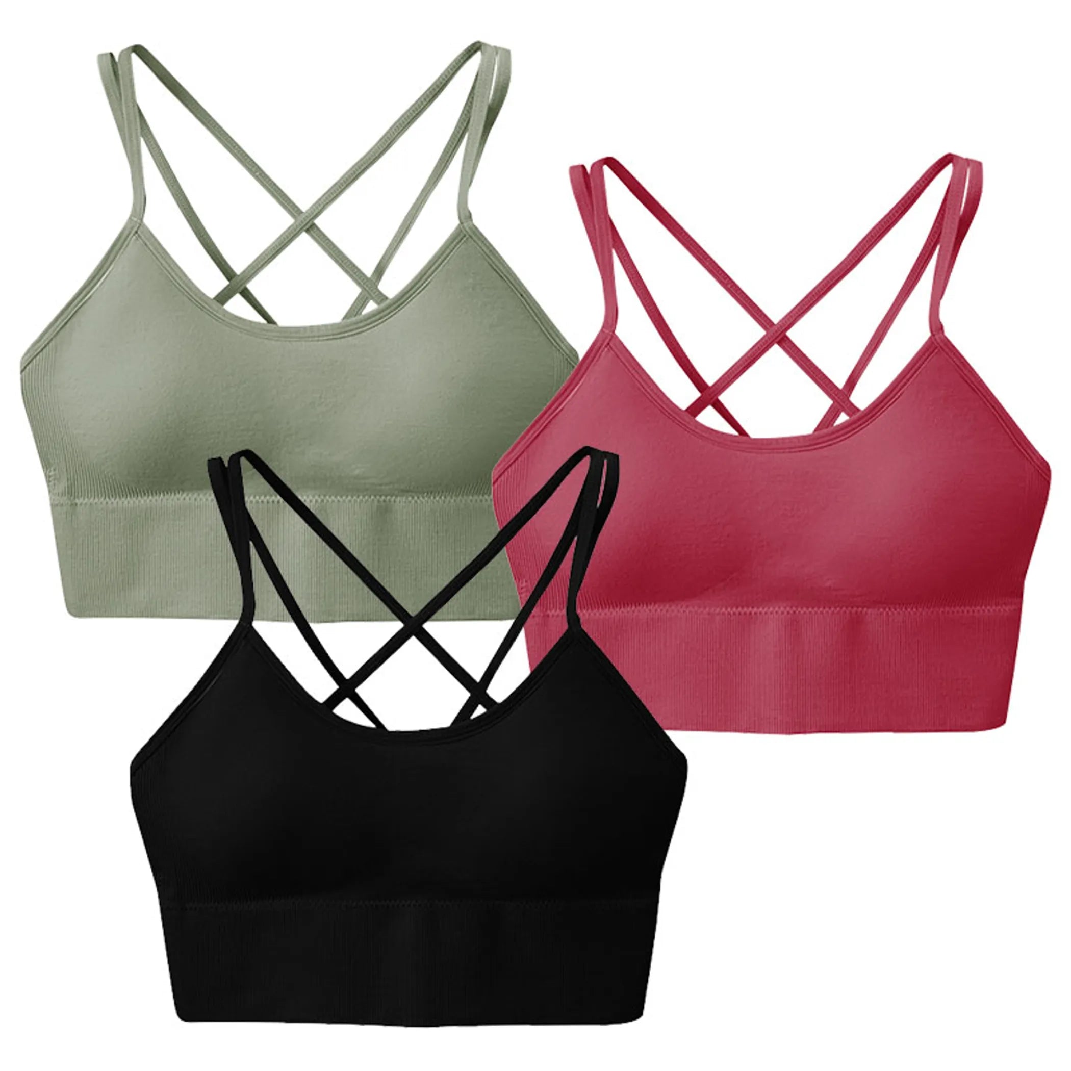 3Packs Women Cross Back Sport Bras